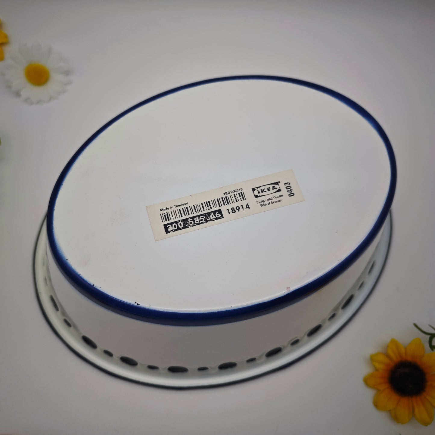 Ikea Arv Idyll Brotkorb Emaille weiß blau Landhaus oval Korb Vintage Muster