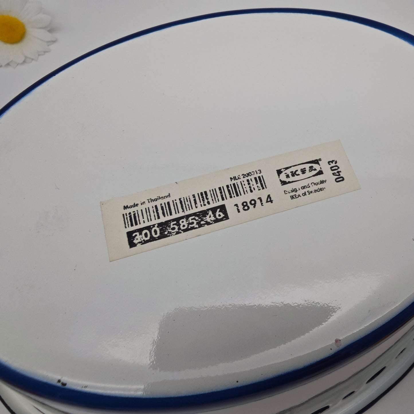 Ikea Arv Idyll Brotkorb Emaille weiß blau Landhaus oval Korb Vintage Muster