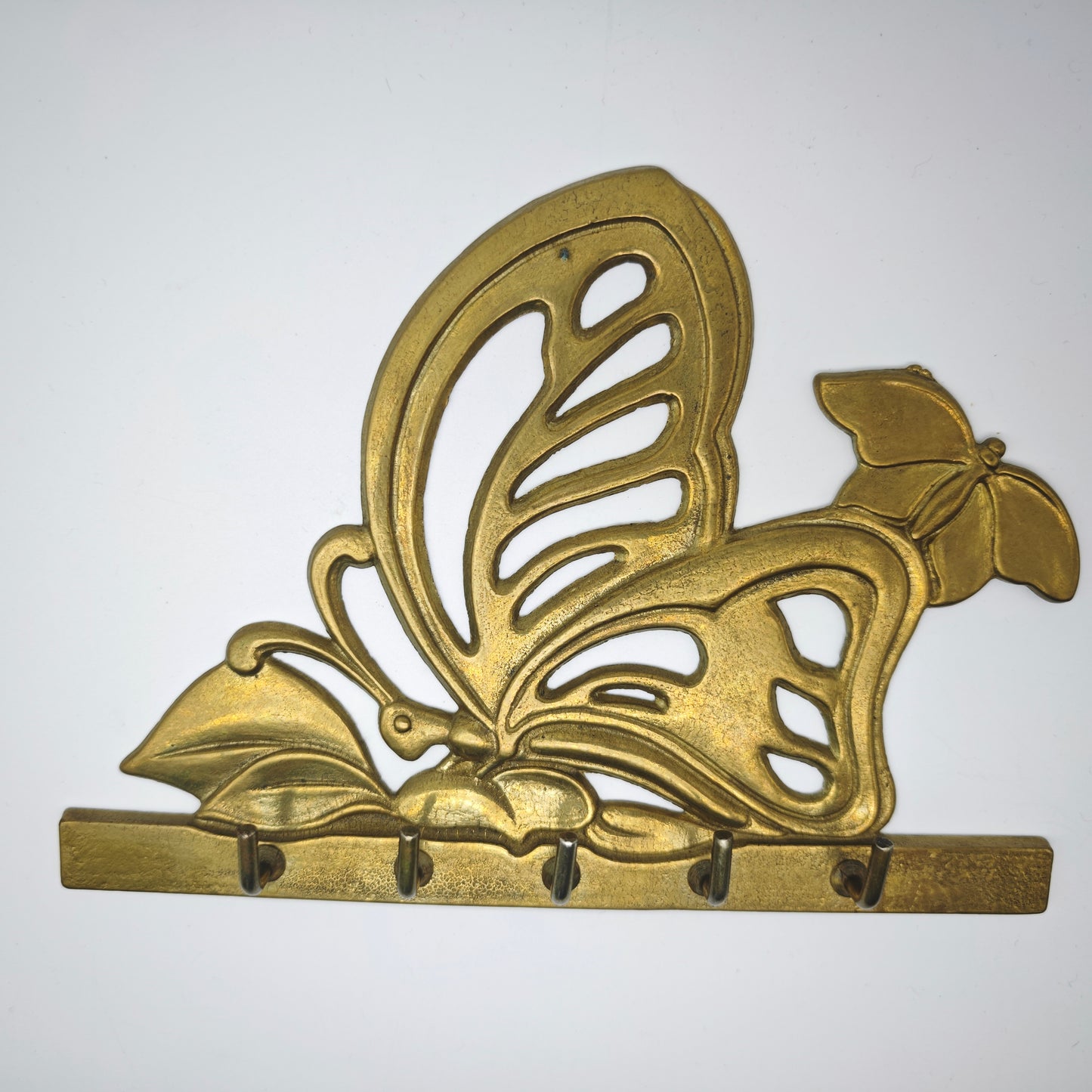 Jugendstil Schlüsselbrett Messing Schmetterling Goldfarben 5 Haken Wandhalter
