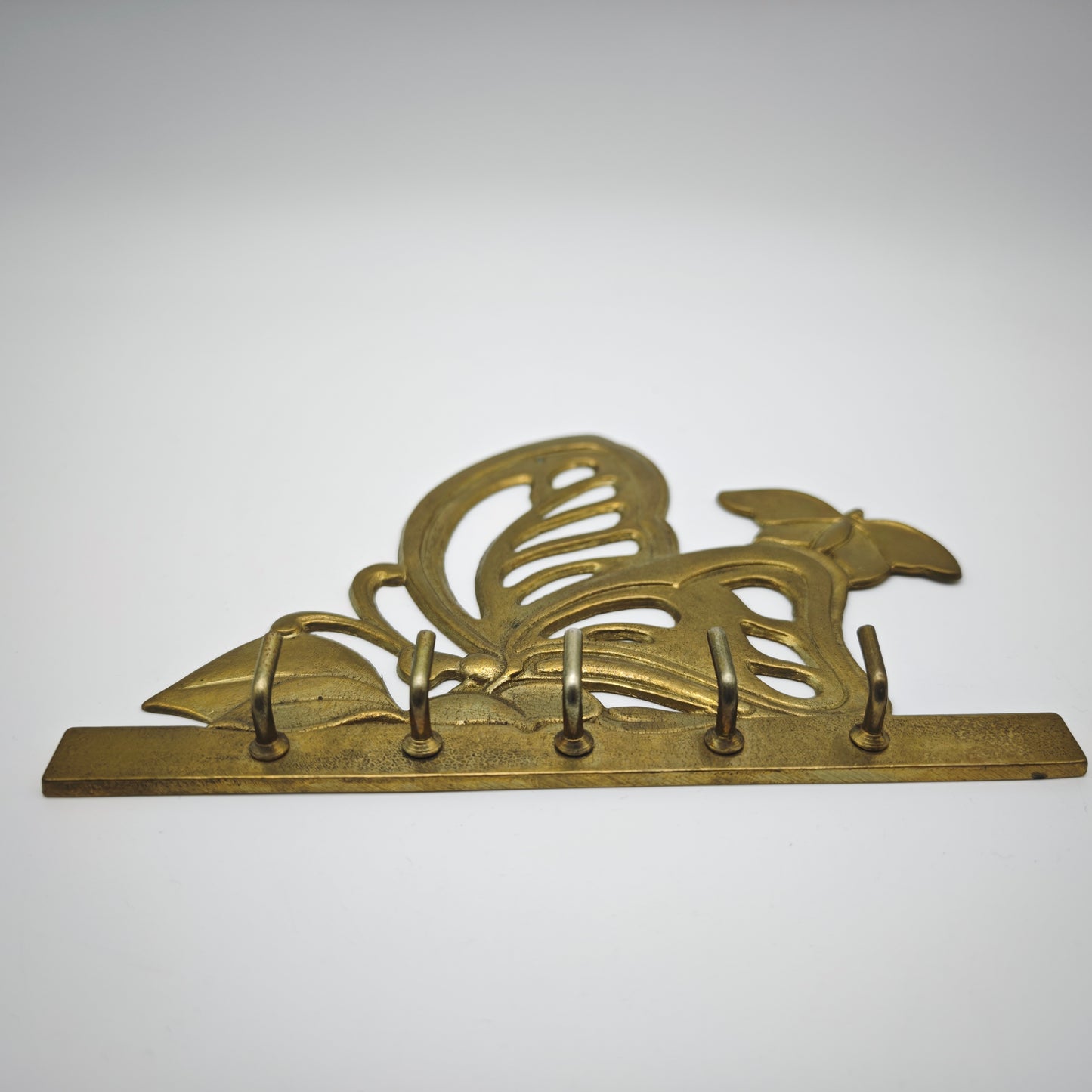 Jugendstil Schlüsselbrett Messing Schmetterling Goldfarben 5 Haken Wandhalter