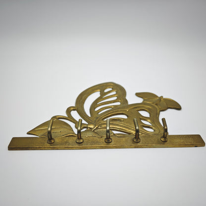 Jugendstil Schlüsselbrett Messing Schmetterling Goldfarben 5 Haken Wandhalter