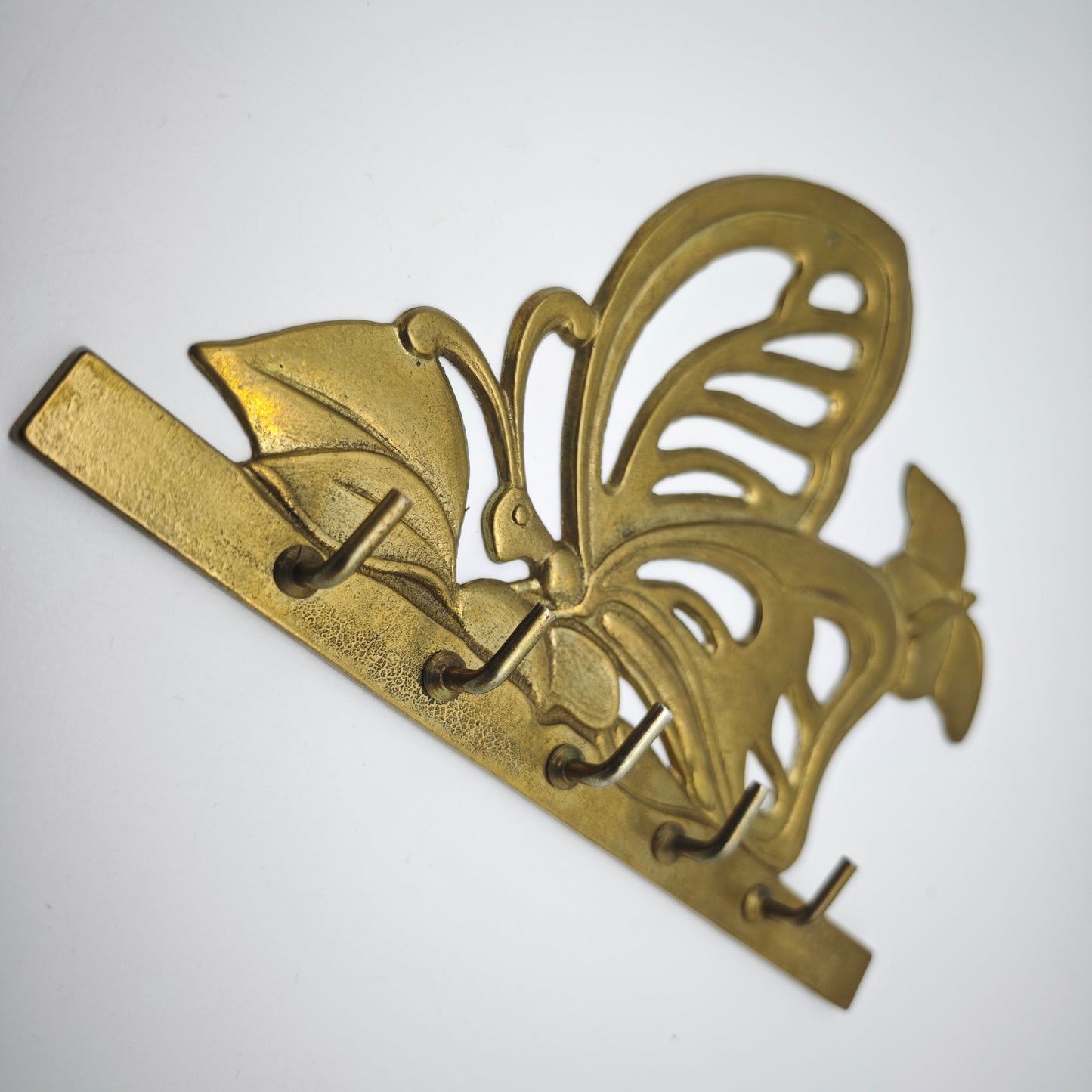 Jugendstil Schlüsselbrett Messing Schmetterling Goldfarben 5 Haken Wandhalter