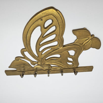 Jugendstil Schlüsselbrett Messing Schmetterling Goldfarben 5 Haken Wandhalter
