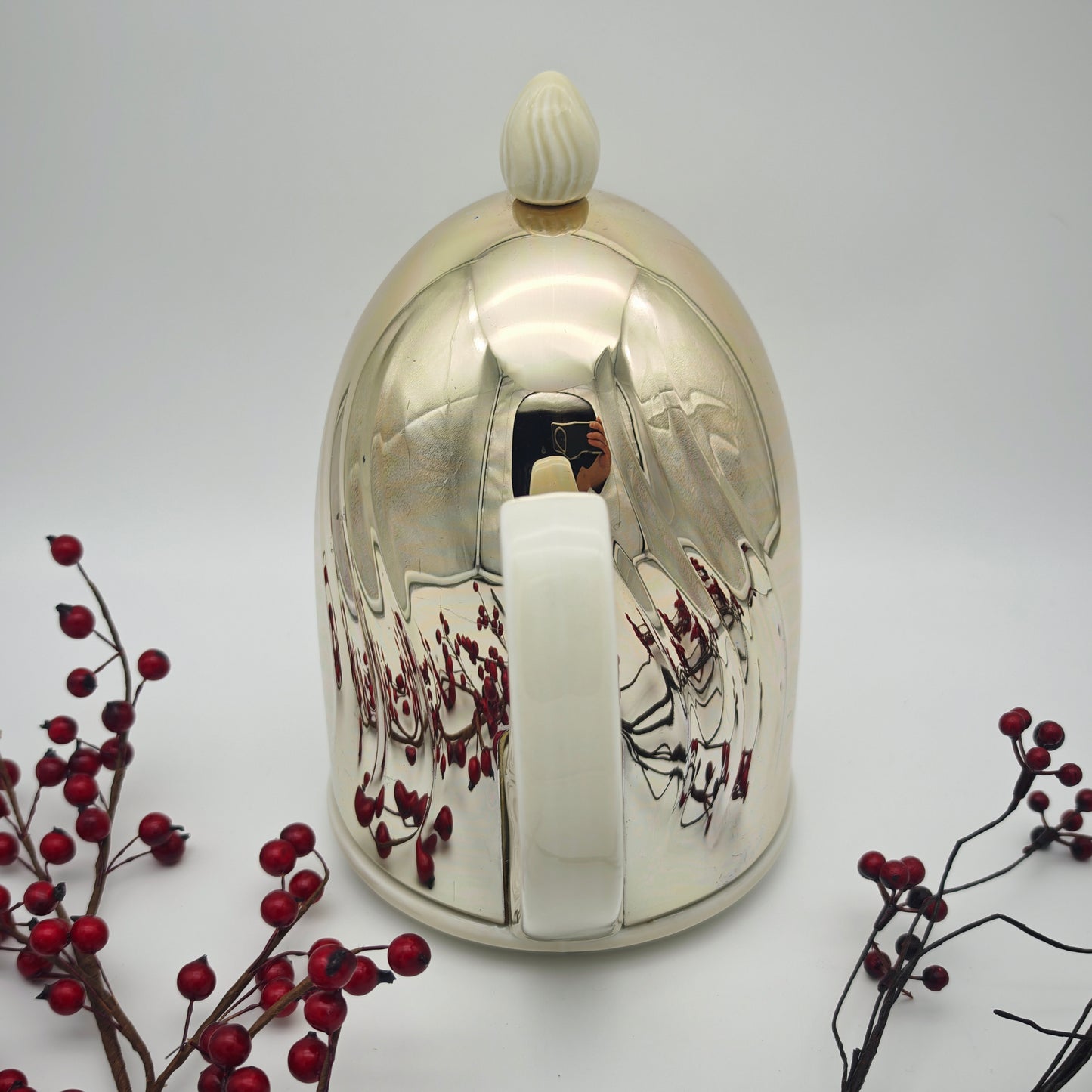 BMF Teekanne 1950er Keramik mit Isolierhaube Neusilber creme Mid Century Thermohaube