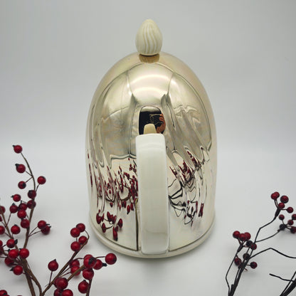 BMF Teekanne 1950er Keramik mit Isolierhaube Neusilber creme Mid Century Thermohaube