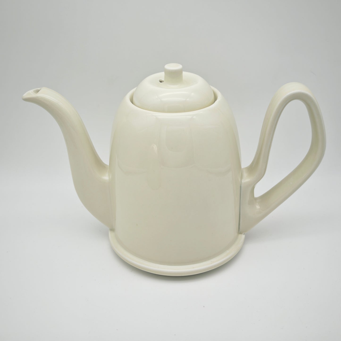 BMF Teekanne 1950er Keramik mit Isolierhaube Neusilber creme Mid Century Thermohaube