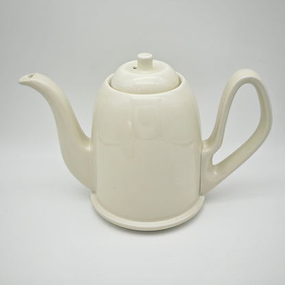 BMF Teekanne 1950er Keramik mit Isolierhaube Neusilber creme Mid Century Thermohaube