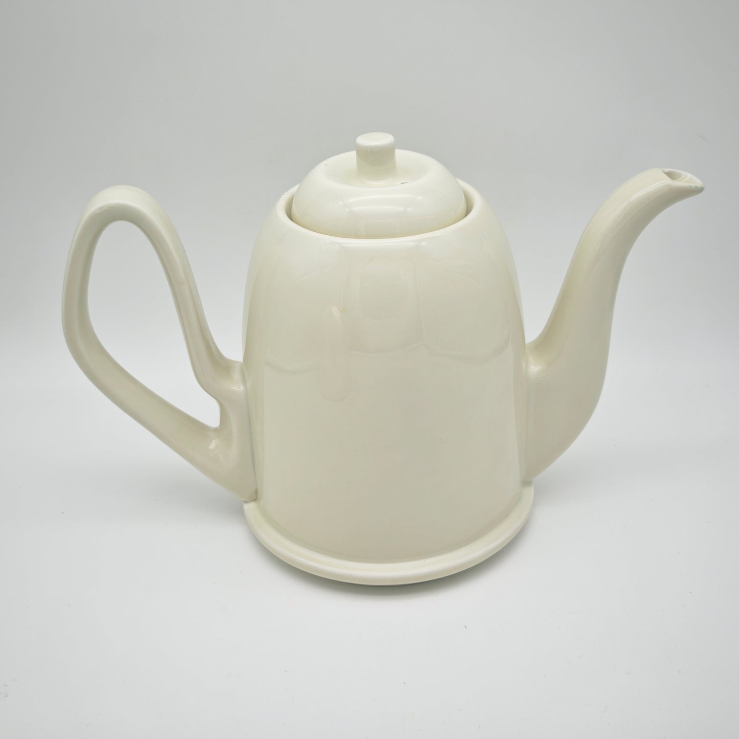 BMF Teekanne 1950er Keramik mit Isolierhaube Neusilber creme Mid Century Thermohaube