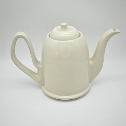 BMF Teekanne 1950er Keramik mit Isolierhaube Neusilber creme Mid Century Thermohaube