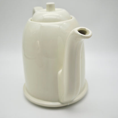 BMF Teekanne 1950er Keramik mit Isolierhaube Neusilber creme Mid Century Thermohaube