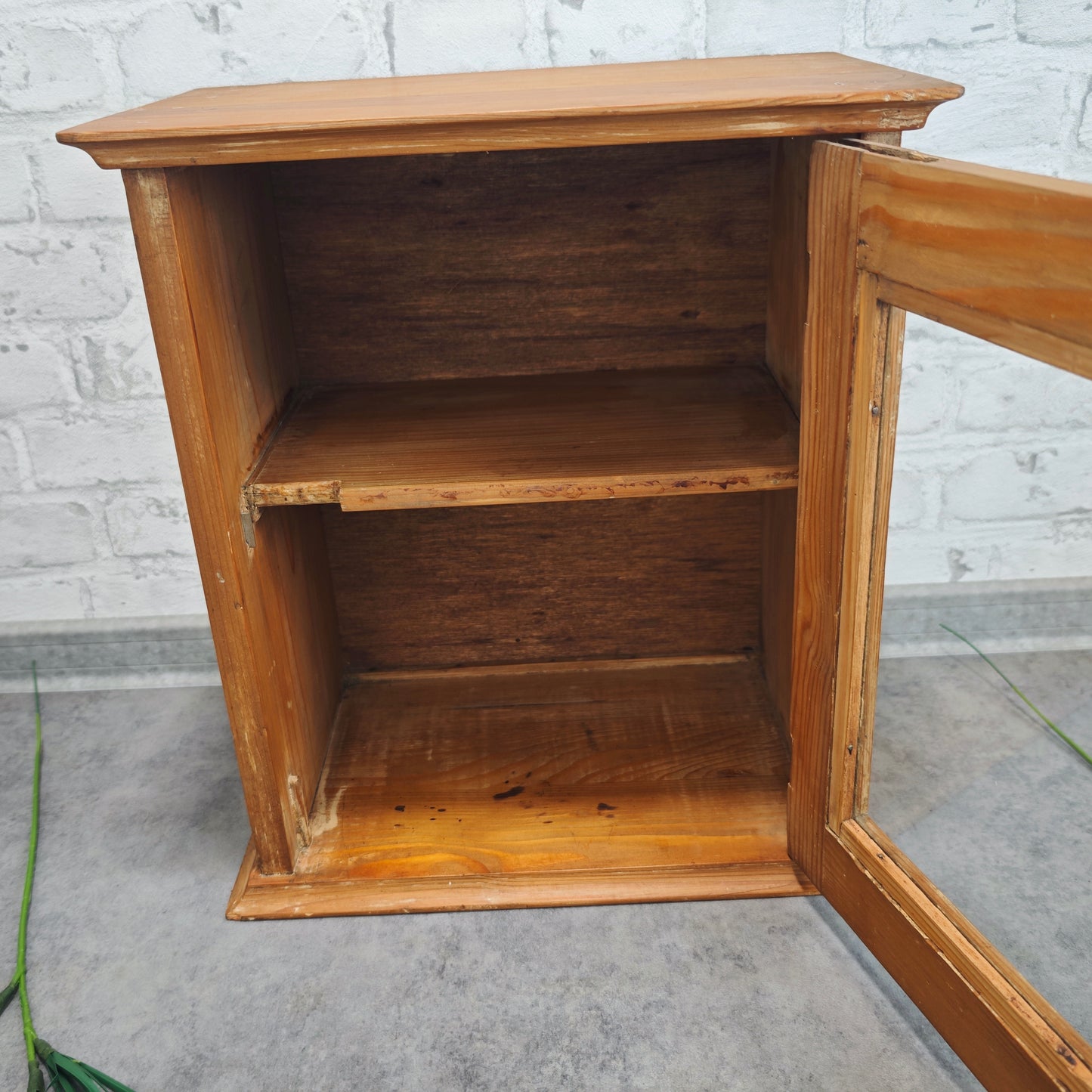 Vintage Holz Hängeschränkchen mit Glastür Wandschrank 38×23×43 cm abschließbar mit Schlüssel Medizinschrank