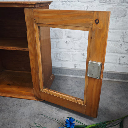Vintage Holz Hängeschränkchen mit Glastür Wandschrank 38×23×43 cm abschließbar mit Schlüssel Medizinschrank