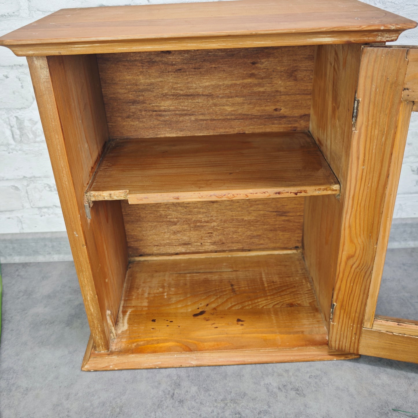 Vintage Holz Hängeschränkchen mit Glastür Wandschrank 38×23×43 cm abschließbar mit Schlüssel Medizinschrank
