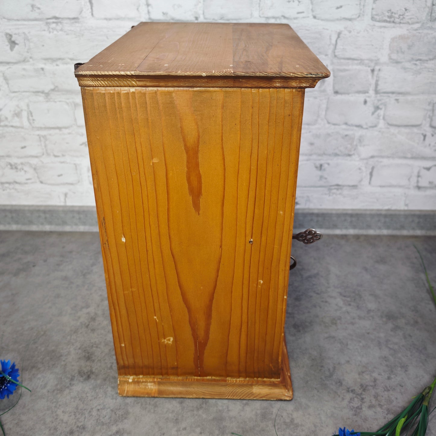 Vintage Holz Hängeschränkchen mit Glastür Wandschrank 38×23×43 cm abschließbar mit Schlüssel Medizinschrank