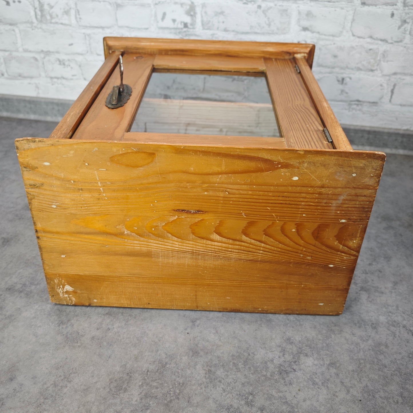Vintage Holz Hängeschränkchen mit Glastür Wandschrank 38×23×43 cm abschließbar mit Schlüssel Medizinschrank