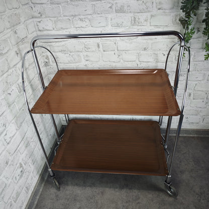 Dinett Servierwagen klappbar Bremshey Barwagen braun Chrom Rollen Midcentury Vintage Rollwagen Beistelltisch Teewagen