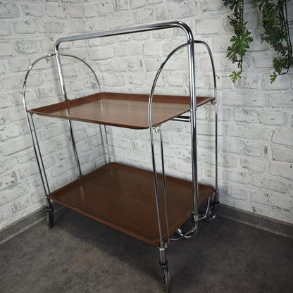 Dinett Servierwagen klappbar Bremshey Barwagen braun Chrom Rollen Midcentury Vintage Rollwagen Beistelltisch Teewagen