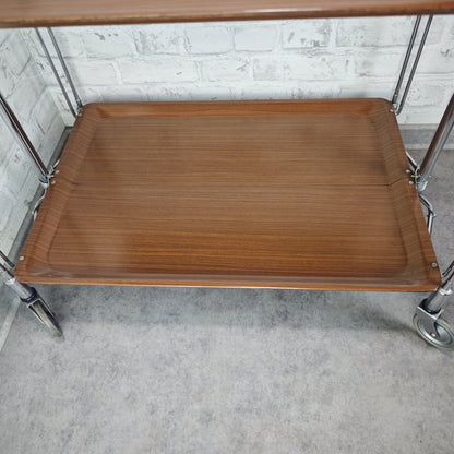 Dinett Servierwagen klappbar Bremshey Barwagen braun Chrom Rollen Midcentury Vintage Rollwagen Beistelltisch Teewagen