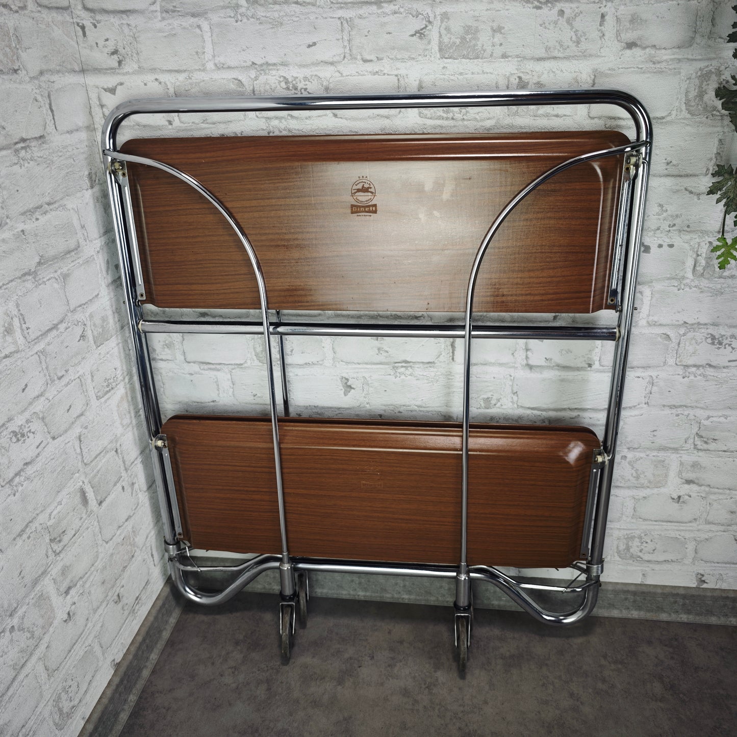Dinett Servierwagen klappbar Bremshey Barwagen braun Chrom Rollen Midcentury Vintage Rollwagen Beistelltisch Teewagen