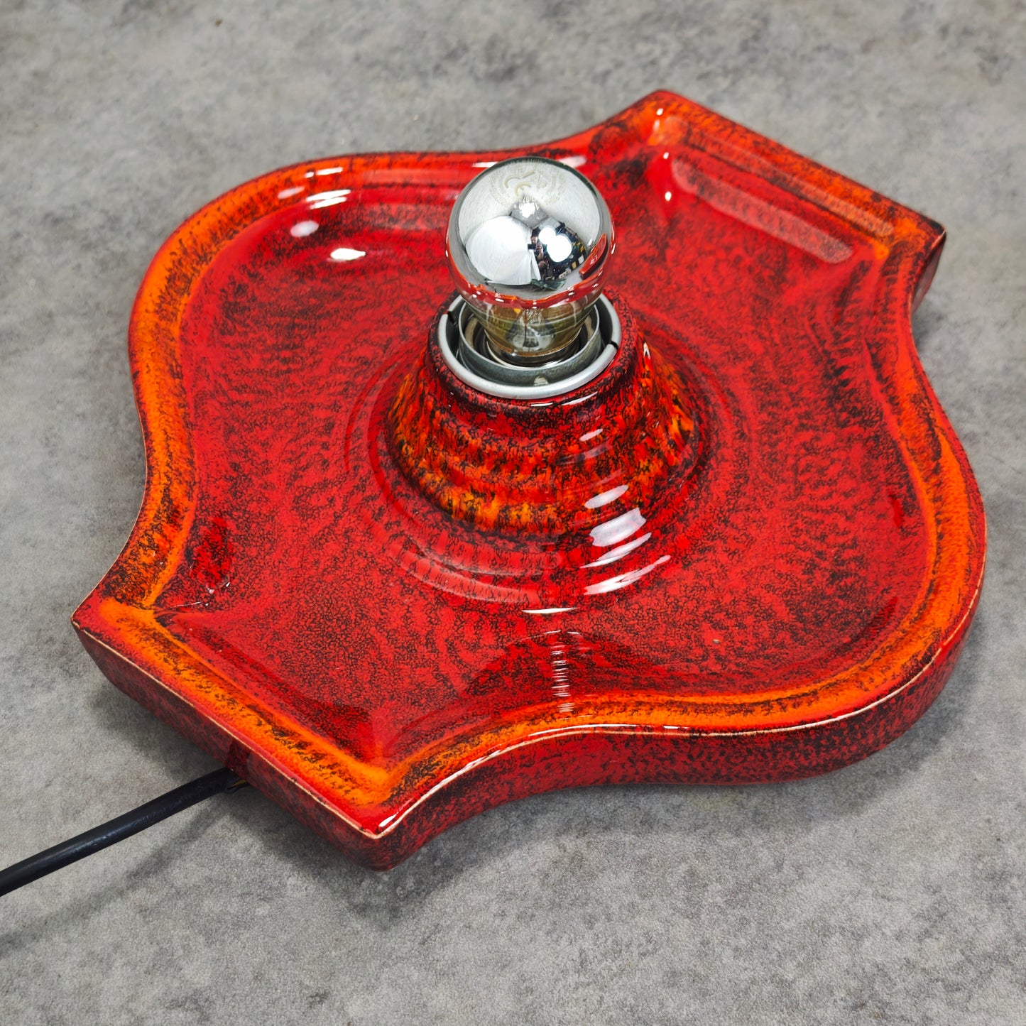 2 Keramik Wandlampen rot gesprenkelt Fat Lava Style Space Age Retro 70er Vintage Leuchten
