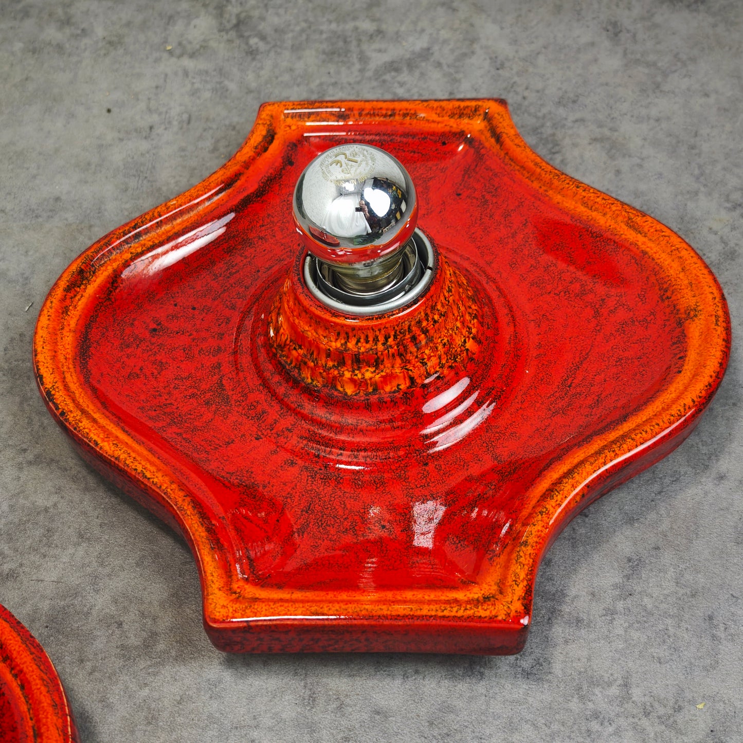 2 Keramik Wandlampen rot gesprenkelt Fat Lava Style Space Age Retro 70er Vintage Leuchten
