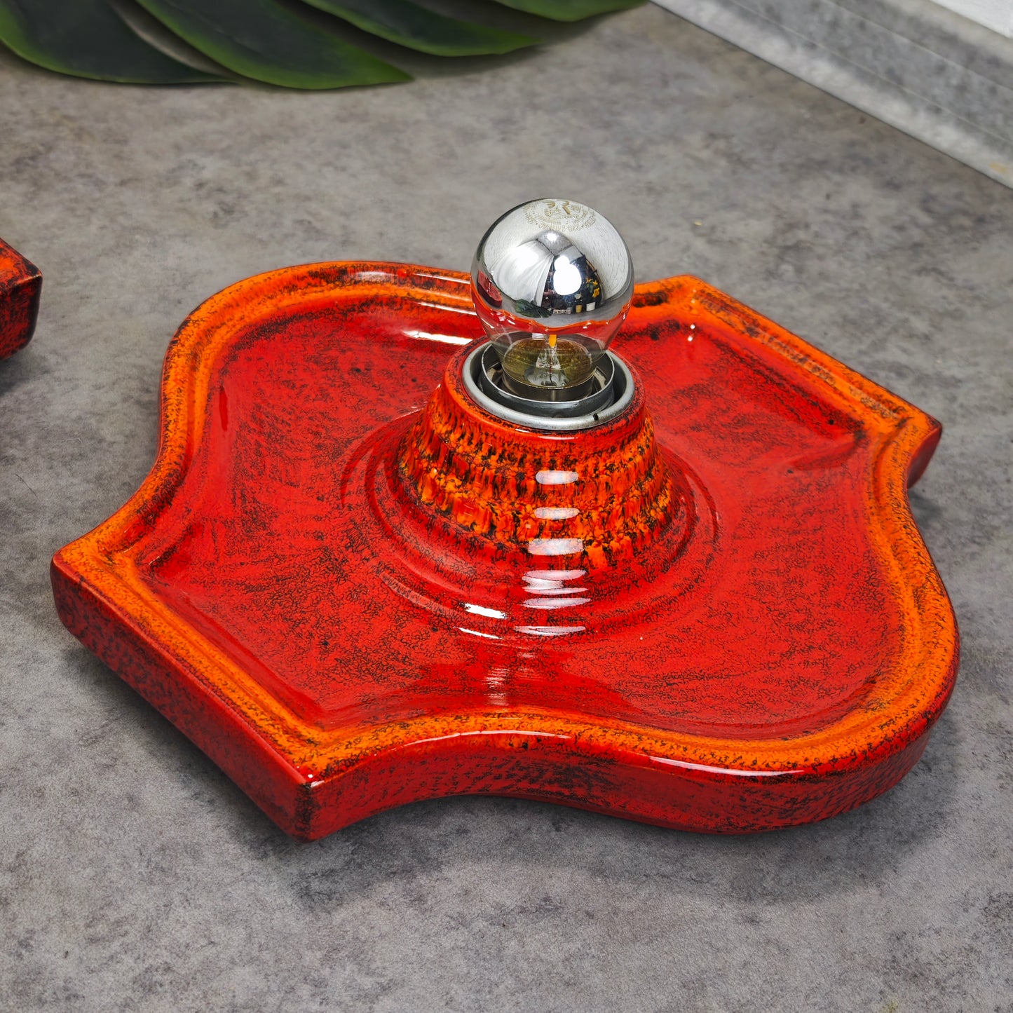 2 Keramik Wandlampen rot gesprenkelt Fat Lava Style Space Age Retro 70er Vintage Leuchten