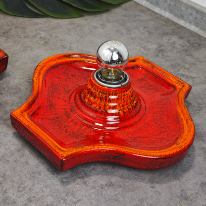 2 Keramik Wandlampen rot gesprenkelt Fat Lava Style Space Age Retro 70er Vintage Leuchten