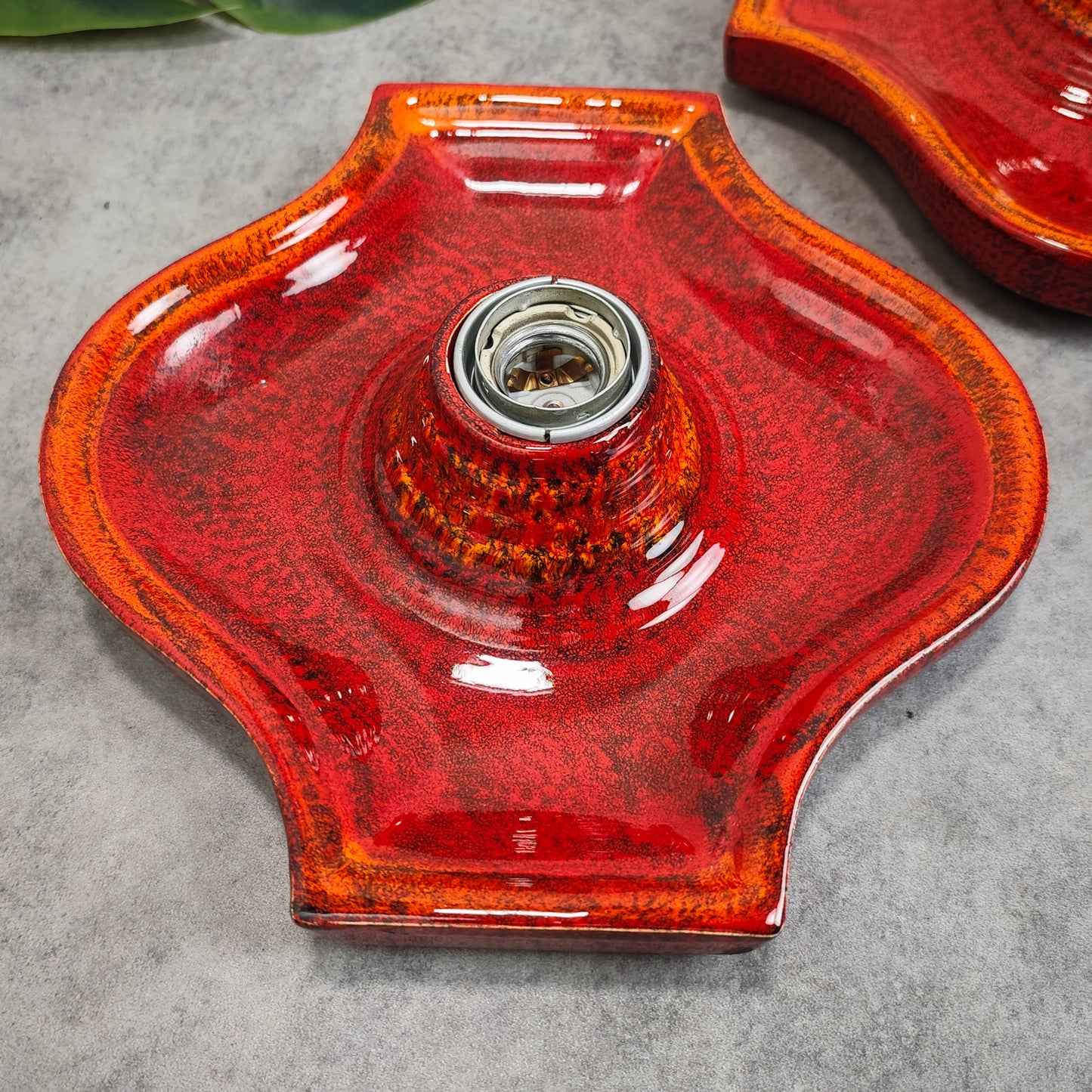 2 Keramik Wandlampen rot gesprenkelt Fat Lava Style Space Age Retro 70er Vintage Leuchten