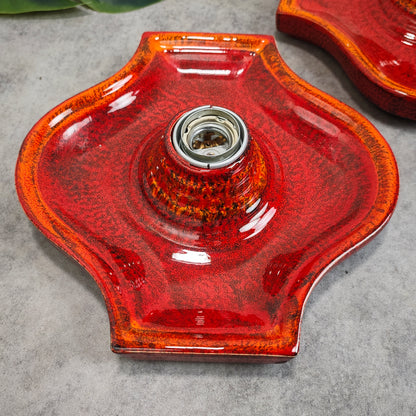 2 Keramik Wandlampen rot gesprenkelt Fat Lava Style Space Age Retro 70er Vintage Leuchten