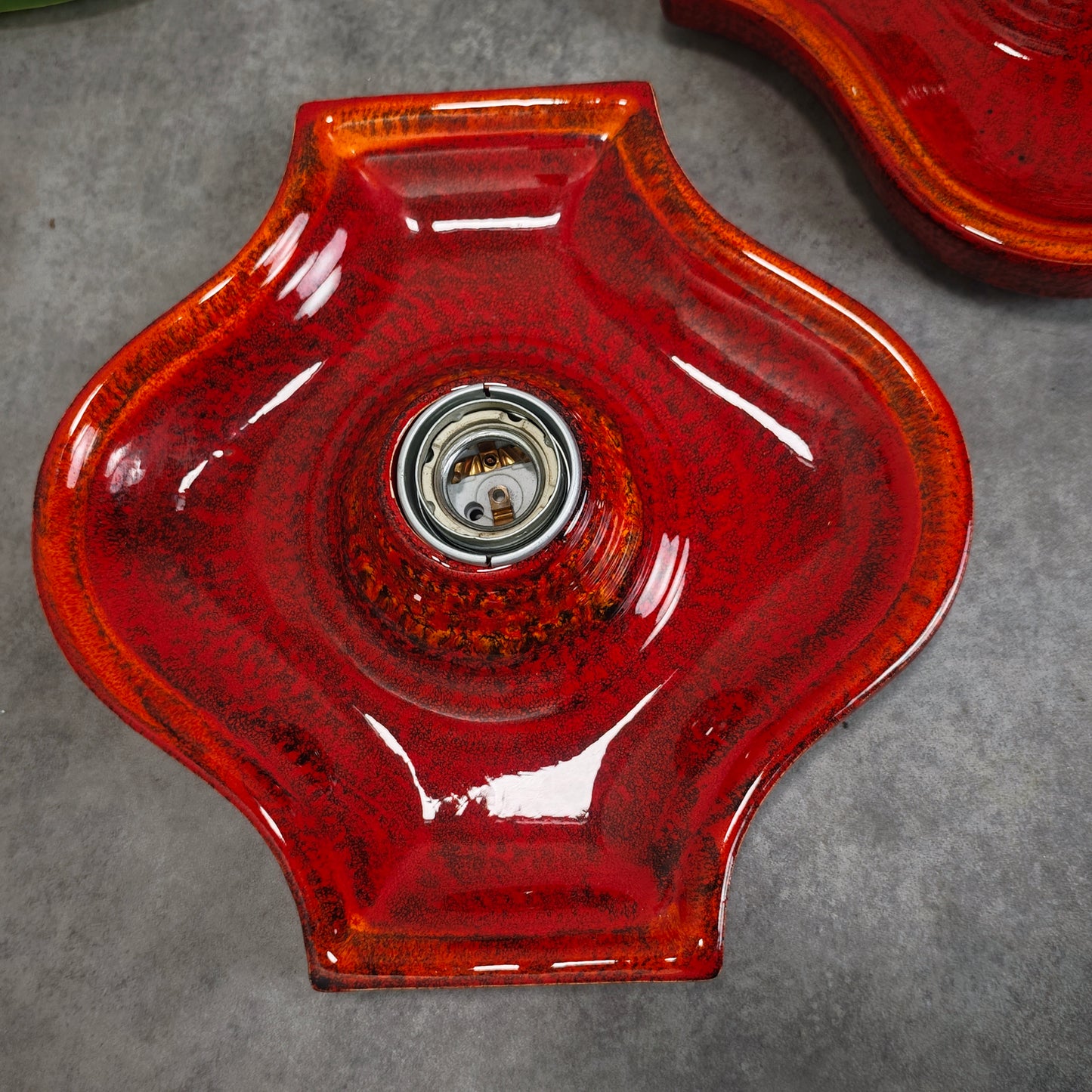 2 Keramik Wandlampen rot gesprenkelt Fat Lava Style Space Age Retro 70er Vintage Leuchten