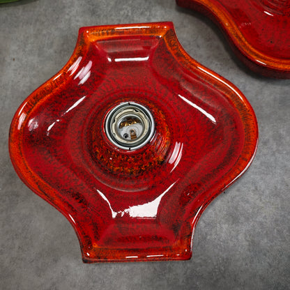 2 Keramik Wandlampen rot gesprenkelt Fat Lava Style Space Age Retro 70er Vintage Leuchten