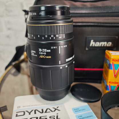 Minolta Dynax 505si Super mit Sigma 28–70mm & 70–210mm APO + 4 Filme Analogkamera Set SLR