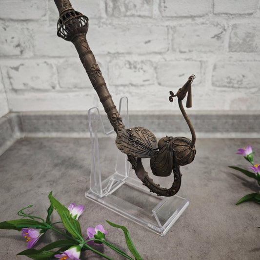 Antike Ritualpfeife aus Messing 65 cm Handarbeit mit Pfau und Ornamenten Nomaden Sammler Pfeife Deko