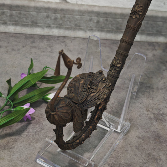Antike Ritualpfeife aus Messing 65 cm Handarbeit mit Pfau und Ornamenten Nomaden Sammler Pfeife Deko