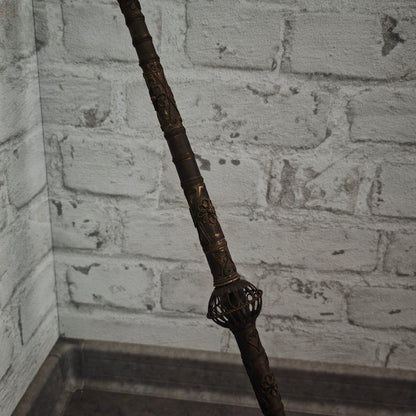 Antike Ritualpfeife aus Messing 65 cm Handarbeit mit Pfau und Ornamenten Nomaden Sammler Pfeife Deko