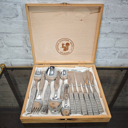Eickhorn Chalet Besteckset 24-teilig Edelstahl für 6 Personen mit Holzkiste und Blumenornamenten Vintage Silberfarben
