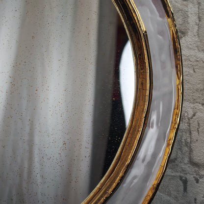 Runder Spiegel 35 cm Keramikrahmen weiß gold Wandspiegel Hexenauge dekorativ