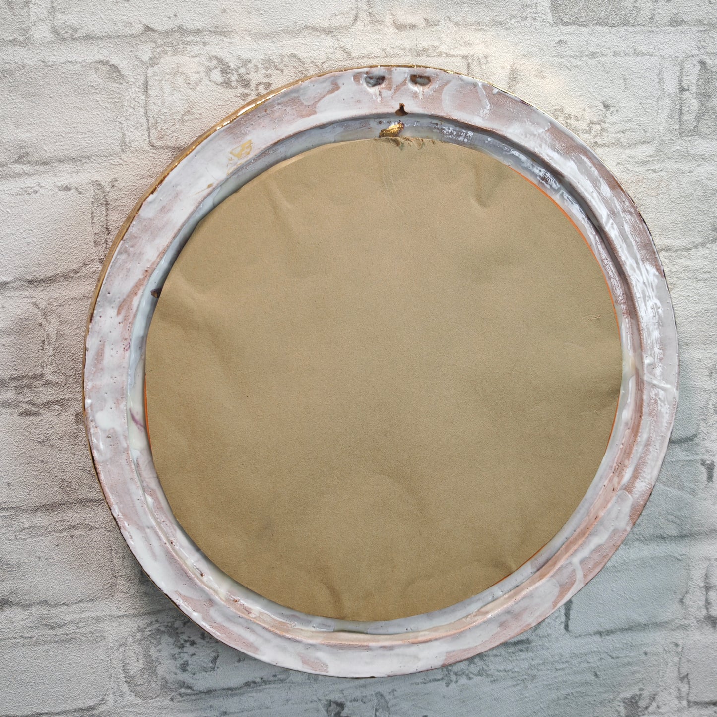 Runder Spiegel 35 cm Keramikrahmen weiß gold Wandspiegel Hexenauge dekorativ