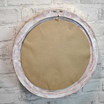 Runder Spiegel 35 cm Keramikrahmen weiß gold Wandspiegel Hexenauge dekorativ