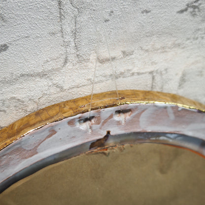 Runder Spiegel 35 cm Keramikrahmen weiß gold Wandspiegel Hexenauge dekorativ