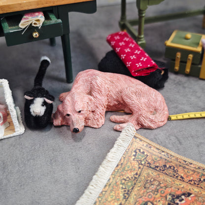 Puppenstube Nähzimmer Boudoir Set Konvolut Miniaturen mit funktionierender Sindaco Uhr