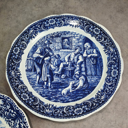 Boch Frères Wandteller Set blau-weiß Delft Bauernmotiv & Pfeifenraucher 35 cm Porzellan