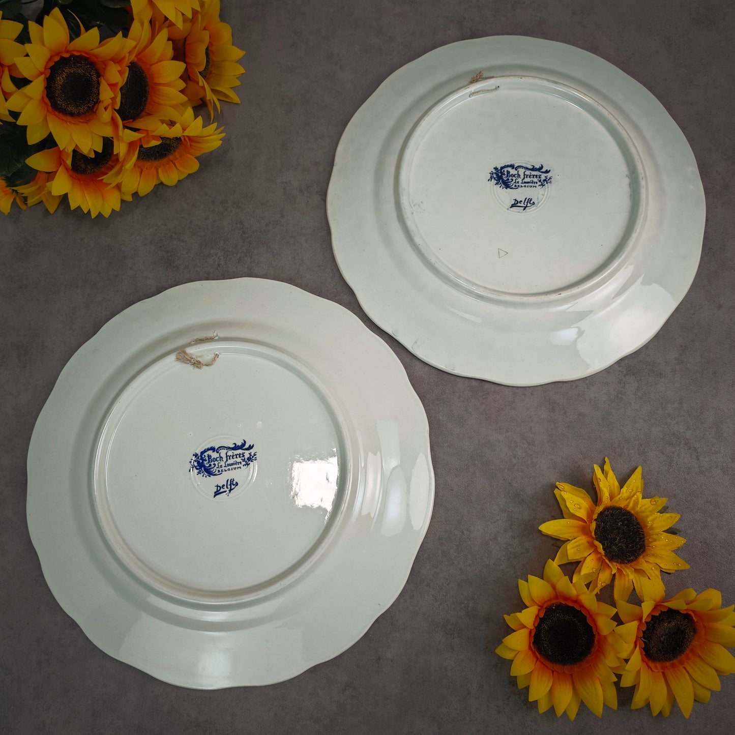 Boch Frères Wandteller Set blau-weiß Delft Bauernmotiv & Pfeifenraucher 35 cm Porzellan