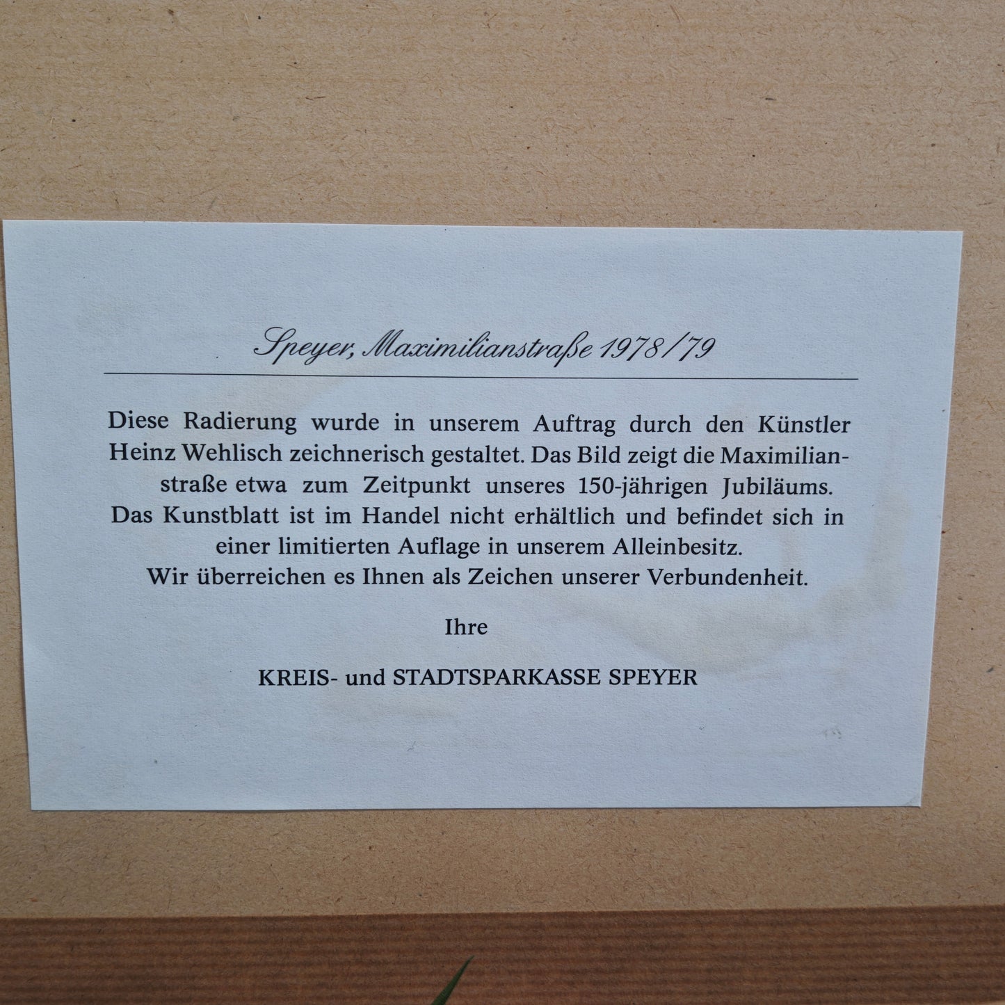 Speyer Radierung Heinz Wehlisch 1978/79 Maximilianstraße limitiert Sparkasse