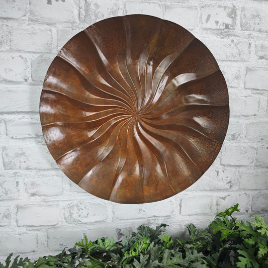 Antiker Kupfer Wandteller Strudel Relief Handarbeit 39 cm Wanddeko Landhaus Vintage