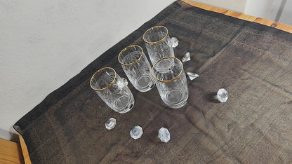 4x Bohemia Crystal Wasser Saft Glas Handarbeit Goldrand Barock Prunk edel vintage Gravur Jubiläum festlich Hochzeit Gala Event