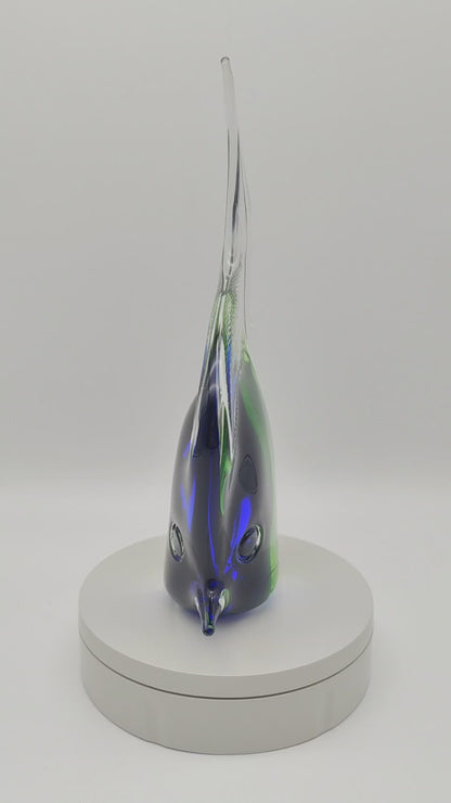 Glasfisch XXL Saphira Glasfigur Fisch blau Handarbeit Paperweight Deko Briefbeschwerer Murano Tierfigur Glasdekor Badezimmer Aquaristik Meerestier Tauchen Ozean