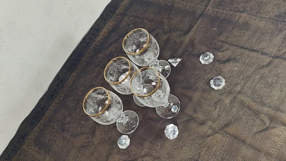 4x Bohemia Crystal Wein Glas Handarbeit Goldrand geschliffen Barock Prunk edel vintage Gravur Jubiläum festlich Hochzeit Gala Event