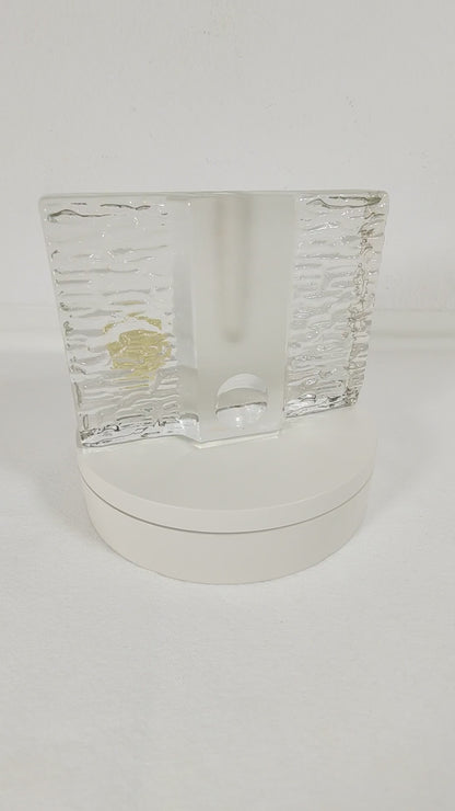 Blockvase Walther Design Glas Vase Eisglas brutalistisch 70er Handarbeit Solifleur Ikebana Einzelblüte Einzelblume space age Minimalismus