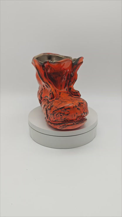 Pflanzgefäß in Schuhform aus Keramik orange Blumen Übertopf Kräutertopf WGP West German Pottery Mid Century space age Fat Lava grannycore